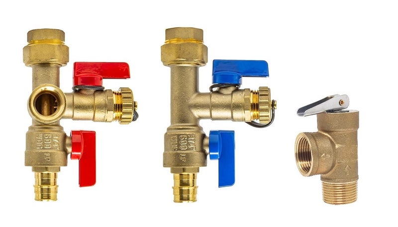 Libra Supply 3/4 inch Expansion PEX Tankless Water Heater Isolation Valve Kit(Not Crimp PEX), with Pressure Relief Valve, FNPT x Expansion PEX A, 3/4'' Service Valve for Rheem, Rinai, Navien - Image 1